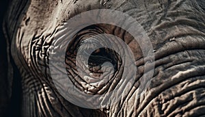 Endangered African elephant wrinkled portrait in nature generated by AI