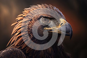 Endangered animal, rare bird. Portrait of beautiful steppe eagle with a beak looking away