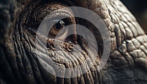 Endangered elephant wrinkled trunk looks sadly at camera generated by AI