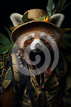 Endangered Red Panda with hat on