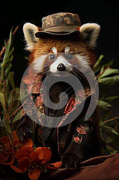 Endangered Red Panda with hat on