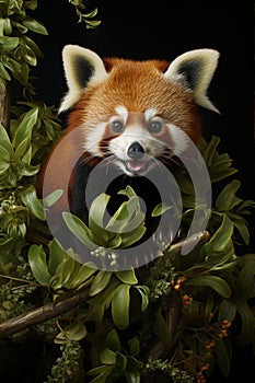 Endangered Red Panda in its habitat