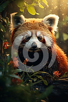 Endangered Red Panda in its habitat