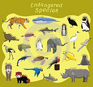 Endangered Species Animal Set Cartoon Vector Illustration