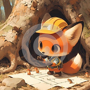 Endearing Fox in Construction Gear