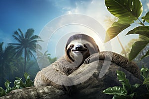 Endearing Sloth animal funny. Generate Ai photo