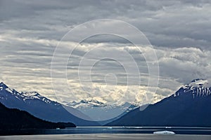 Endicott Arm, Alaska, USA: Distant view of a valley under a cloudy sky in the Endicott Arm