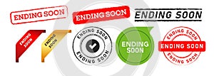 ending soon stamp speech bubble and ribbon label sticker for business advertisement