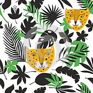 Endless background with jungle leaves and tropical animals.