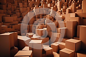 Endless Cardboard Boxes in Warehouse. Generative AI