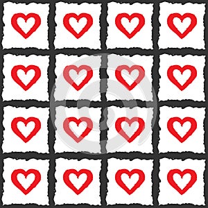 Endless checkered background. The outlines of hearts. Color pattern.