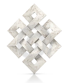 Endless Knot, Buddhist symbol. 3D illustration of the Buddhist symbol - Endless Knot - made of white marble on a white background