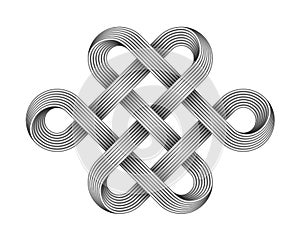 Endless knot made of crossed metal wires. Buddhist symbol. Vector illustration