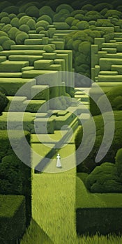 Endless Lawn: A Detailed Painting Of A Green Maze By Charles Angrand photo