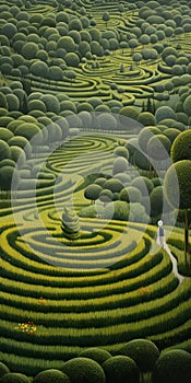 Endless Lawn: A Quint Buchholz Inspired Painting Of A Green Field In A Maze photo