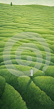 Endless Lawn: A Whimsical Figurative Painting Inspired By Hiroshi Nagai photo