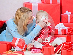 Endless love. Parenthood as challenge and achievement. Mother play with cute baby toddler daughter. Enjoy childhood