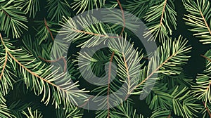 An endless natural background with green branches of conifer trees, fir and cedar twigs. Winter texture design for