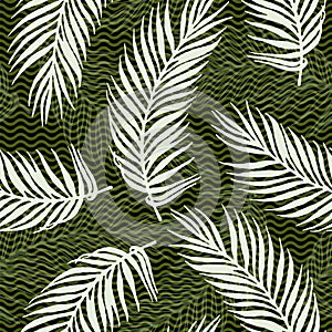Endless paradise palm leaves vector pattern. Botanical elements over waves