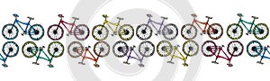 Endless Pattern Brush or Ribbon of Bicycles Bike Background. Realistic Hand Drawn Illustration. Savoyar Doodle Style.