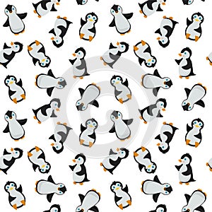Endless pattern of penguins on white background