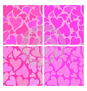 Endless pink seamless pattern variation with hearts for Valentines day, wedding wrapping paper, cloth textile print.