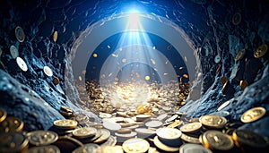 Endless Pit Filled with Falling Coins.. Economy Concept. Generated Image