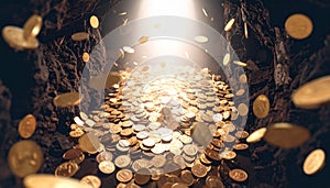 Endless Pit Filled with Falling Coins.. Economy Concept. Generated Image