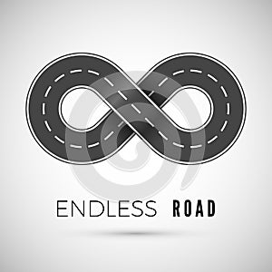 Endless realistic road in shape of infinity sign. Graphic transportation concept. Vector illustration