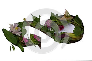 Endless and renewal symbol made from natural summer flowers and leaves. Flower lemniscate isolated on white background.
