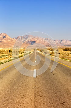 Endless road driving drive empty desert landscape portrait format loneliness infinite