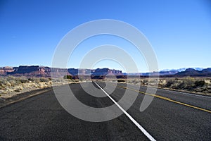 Endless road in Utah, winter, canyon lands nation park