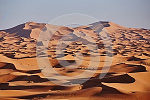 Endless Sands of the Sahara desert. Beautiful sunset over sand dunes of Sahara Desert Morocco Africa