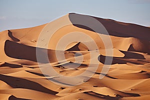 Endless Sands of the Sahara desert. Beautiful sunset over sand dunes of Sahara Desert Morocco Africa