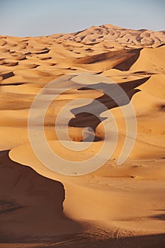 Endless Sands of the Sahara desert. Beautiful sunset over sand dunes of Sahara Desert Morocco Africa