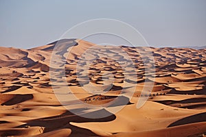 Endless Sands of the Sahara desert. Beautiful sunset over sand dunes of Sahara Desert Morocco Africa