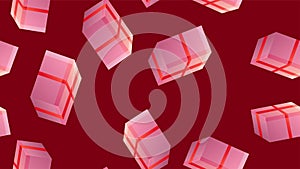 Endless seamless pattern of beautiful festive love joyful gift boxes on a red background. Vector illustration