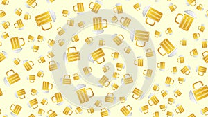 Endless seamless pattern of yellow beautiful glass goblets with alcohol tasty tasty light beer, foamy hop lager