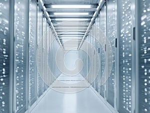 Endless server room corridor, depicting data, technology, and a digital future. Perfect for tech, IT, science, and networkrelated