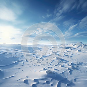 Endless Snow Desert Landscape, Vast Arctic Tundra and Icy Horizons photo