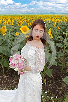 Endless sunflowers and traditional bride