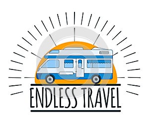 Endless Travel. Family Road Trip. Label, Badge and Banner. Concept Travel Automobile for Web, Print, T-Shirt. Logo, Icon and