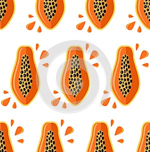 Endless tropical pattern with flat orange papaia