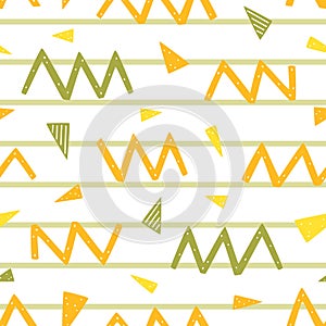 Endless vector pattern with geometric elements. Zig zags, dots, lines and triangles seamless pattern. Abstract colorful vector photo