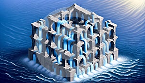 An endless waterfall paradox, AI generated image