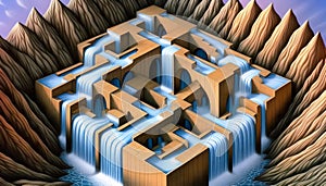 An endless waterfall paradox, AI generated image