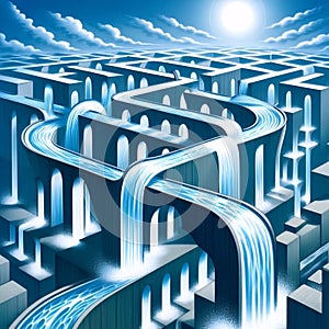 An endless waterfall paradox, AI generated image