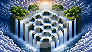 An endless waterfall paradox, AI generated image