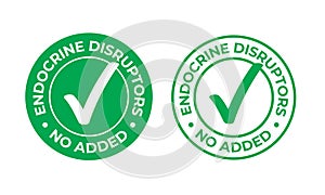 Endocrine disruptors no added vector green check mark icon. Natural food package stamp, healthy no EDC or endocrine disruptors