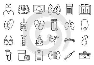 Endocrinologist doctor icons set, outline style